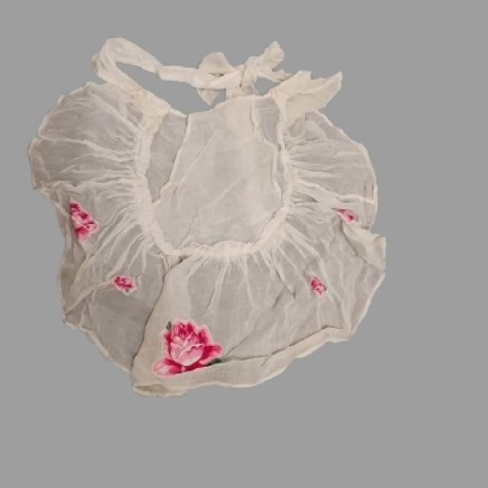 Vintage 1950s Floral Rose Applique Tie Back Apron One Size